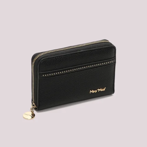 Mimi Muà - Portafoglio Medio con Borchiette e Zip in Ecopelle - Nero