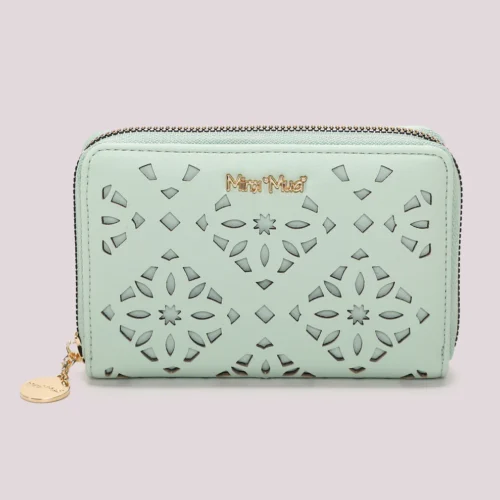 Mimi Muà - Portafoglio Medio con Motivo Traforato in Ecopelle - Verde chiaro