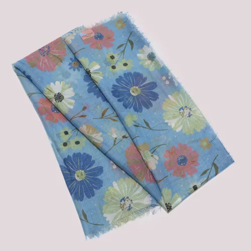 Mimi Muà - Foulard con Margherite 135x135 cm - Celeste