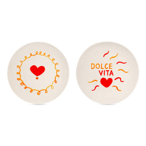 Wd Lifestyle - Set 2 piattini Ø 21 cm in stoneware. Decoro dolce vita.