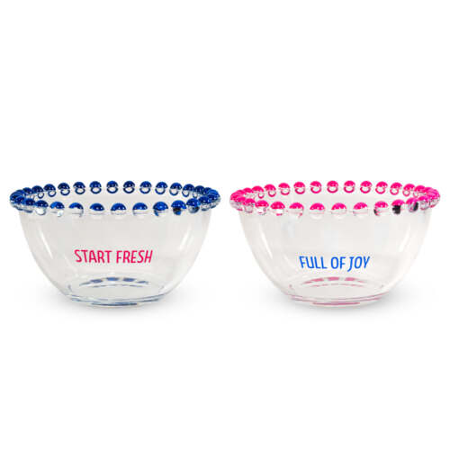 Wd Lifestyle - Set 2 ciotole 500 ml in vetro. Decorazione Start fresh e Full of joy.