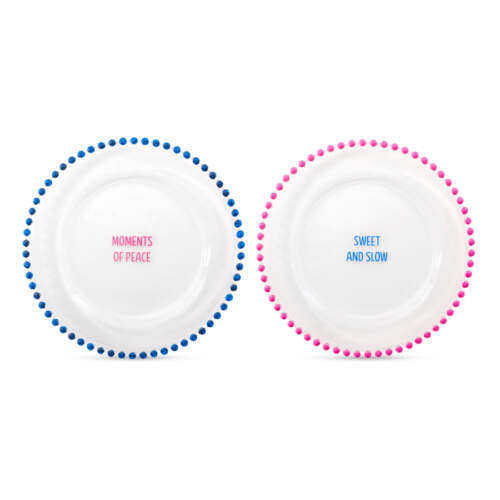 Wd Lifestyle - Set 2 piattini Ø 19,5 in vetro. Decorazione Moments of peace e Sweet and slow.