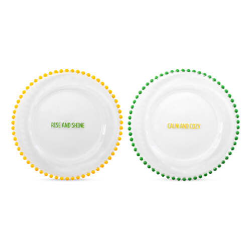 Wd Lifestyle - Set 2 piattini Ø 19,5 in vetro. Decorazione Rise and shine e Calm and cozy.