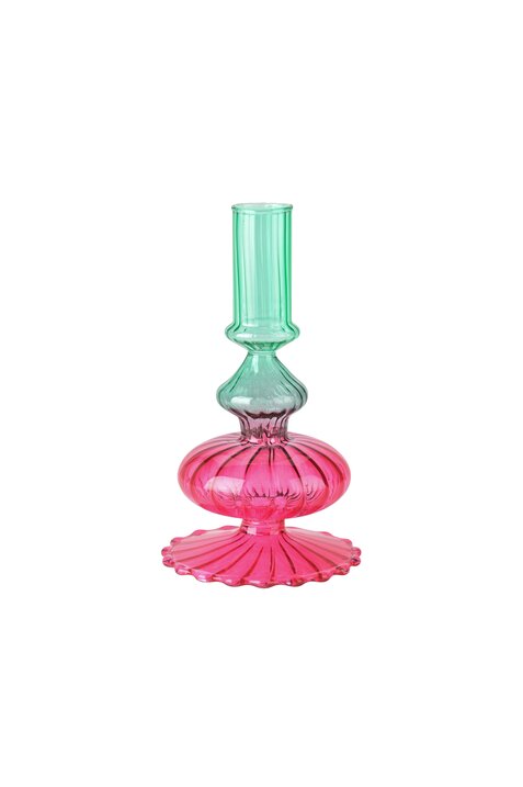 Gift Company - Portacandela in Vetro Borosilicato “Voile” H15,5 cm – Verde e Rosa Scuro