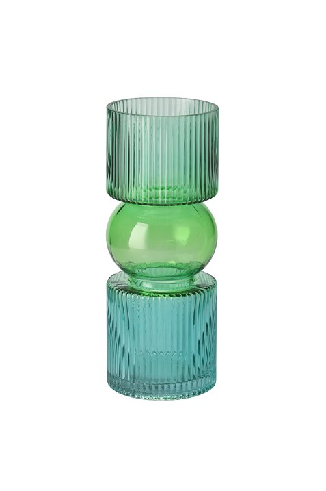 Gift Company - Vaso in Vetro “Jacquard” H25 cm – Righe Verde e Blu